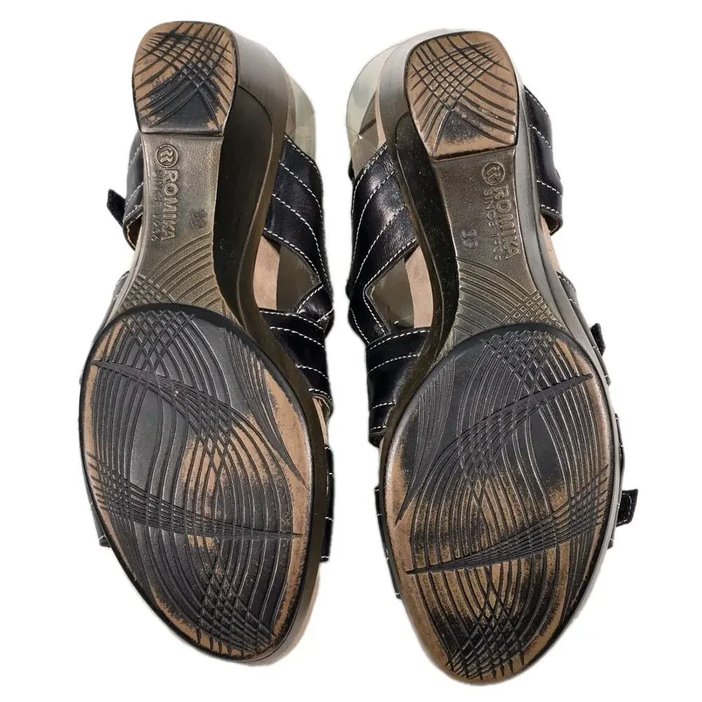 Romika Waikiki 12 Jamaica Black Sz 39 (US 8.5) Strappy Wedge Sandals 83012-43100